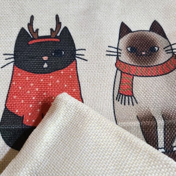 Cat Christmas Pillow Cover Decorative Throw Case Sofa Couch Holiday Accent Decor - Picture 7 of 9